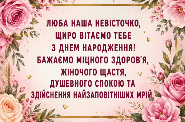 Зворушливі привітання з днем народження невістці відкритка